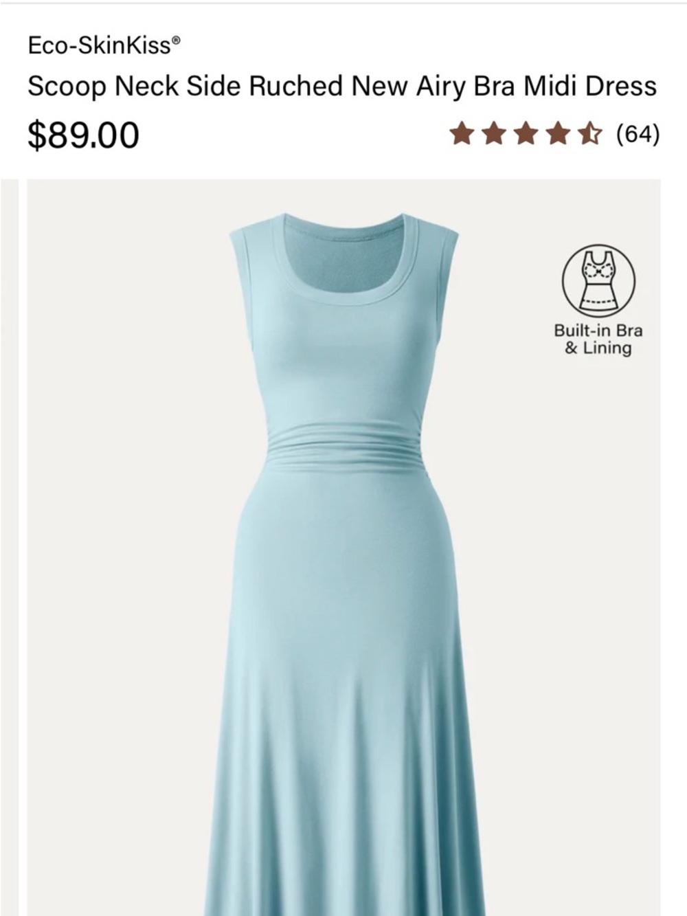 OGL Scoop Neck Ruched Midi Dress in Light Blue